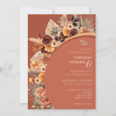 Pampas Grass Terracotta Rustic QR Code Wedding Einladung (Vorderseite)
