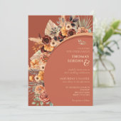Pampas Grass Terracotta Rustic QR Code Wedding Einladung (Stehend Vorderseite)
