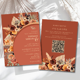 Pampas Grass Terracotta Rustic QR Code Wedding Einladung