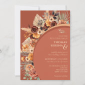 Pampas Grass Terracotta Rustic QR Code Wedding Einladung (Vorderseite)