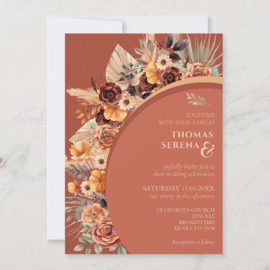 Pampas Grass Terracotta Rustic QR Code Wedding Einladung (Vorderseite)