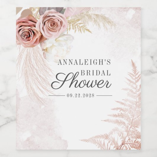 Pampas Grass Terracotta Script Brautparty Weinetikett (Einzelnes Label)