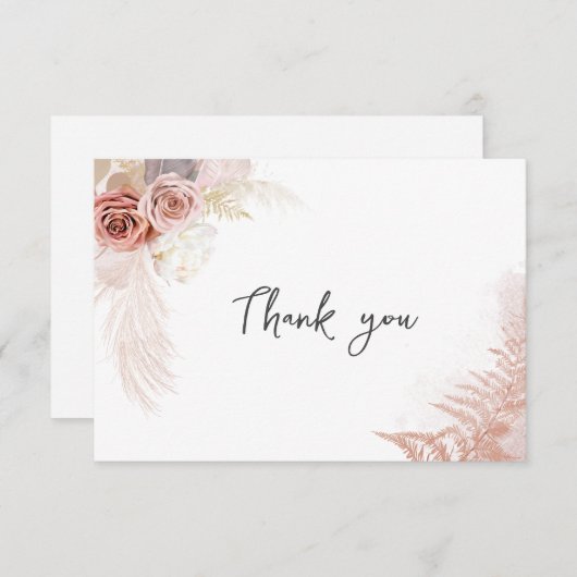 Pampas Grass Terracotta Script Wedding Dankeskarte (Vorne/Hinten)