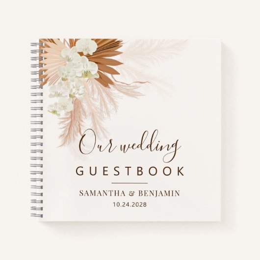 Pampas Grass Terracotta Script Wedding Guest Book Notizblock (Vorderseite)