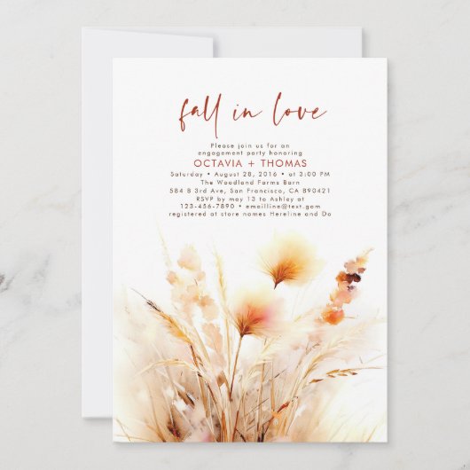 Pampas Grass Terracotta Stürze Engagement Party Einladung (Vorderseite)