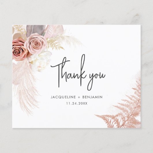 Pampas Grass Terracotta Wedding Dankeschön Karte (Vorderseite)