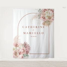 Pampas Grass Terracotta Wedding Foto Hintergrund Wandteppich