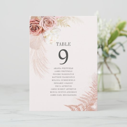 Pampas Grass Terracotta Wedding Tischnummer (Stehend Vorderseite)