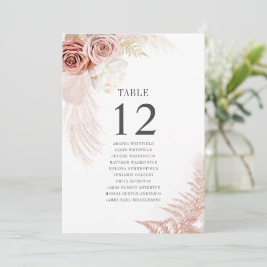 Pampas Grass Terracotta Wedding Tischnummer 12 (Stehend Vorderseite)