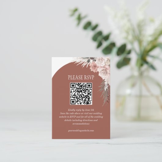 Pampas Grass Terracotta Wedding Website QR Code Begleitkarte (Stehend Vorderseite)