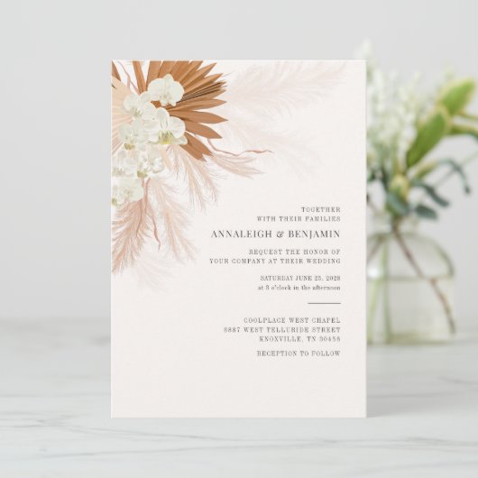 Pampas Grass Terracotta Wüste Fall Wedding Einladung (Stehend Vorderseite)