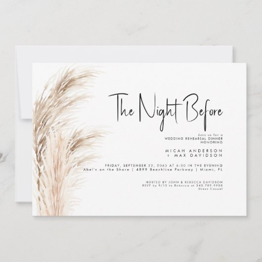 Pampas Grass The Night Before Probe Dinner Einladung (Vorderseite)