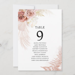 Pampas Grass Tischnummer Hochzeitsplan