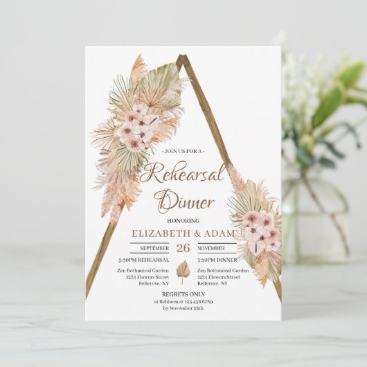 Pampas Grass Trockenpalme Rustikale Probe Einladung (Stehend Vorderseite)