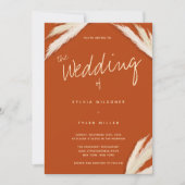 Pampas Grass Typografie Burnt Orange Wedding Einladung (Vorderseite)