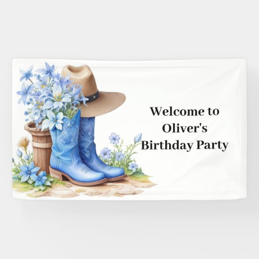 Pampas Grass und Cowboy Boots Geburtstag Banner (Horizontal)