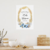 Pampas Grass und Dusty Blue Blume Hochzeit Begrüßu Poster (Küche)
