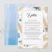 Pampas Grass und Dusty Blue Blume Hochzeitdetails Begleitkarte (Vorne/Hinten)