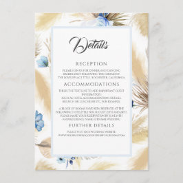 Pampas Grass und Dusty Blue Blume Hochzeitdetails Begleitkarte