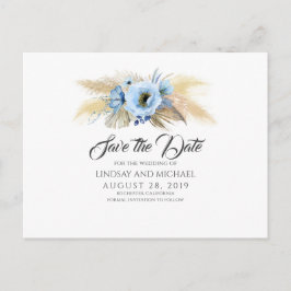 Pampas Grass und Dusty Blue Blumen Save the Date Postkarte