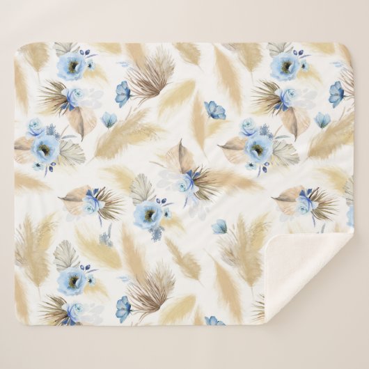 Pampas Grass und Dusty Blue Blumen Tropical Sherpadecke (Vorderseite (Horizontal))