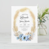 Pampas Grass und Dusty Blue Flowers Bridal Brunch Einladung (Stehend Vorderseite)