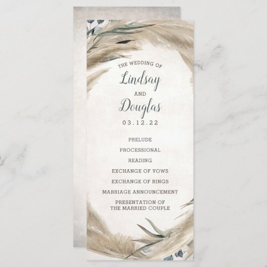 Pampas Grass und Greenery Boho Hochzeitsprogramme Programm (Vorne/Hinten)