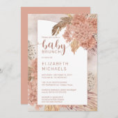 Pampas Grass und Hydrangeas Blooms Baby Brunch Inv Einladung (Vorne/Hinten)