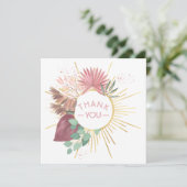 Pampas Grass und Mandala Boho Pink und Gold Dankeskarte (Stehend Vorderseite)