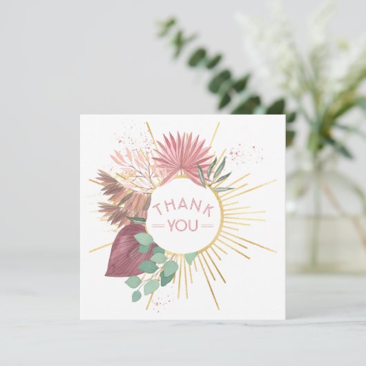 Pampas Grass und Mandala Boho Pink und Gold Dankeskarte (Stehend Vorderseite)