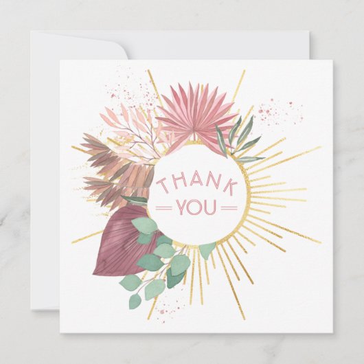 Pampas Grass und Mandala Boho Pink und Gold Dankeskarte (Vorderseite)