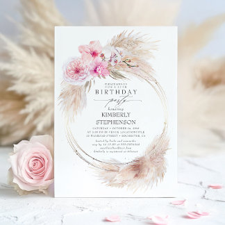 Pampas Grass und Pink Orchid Exotische Geburtstags Einladung