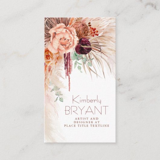 Pampas Grass und Terracotta-Blume Boho Visitenkarte (Vorderseite)