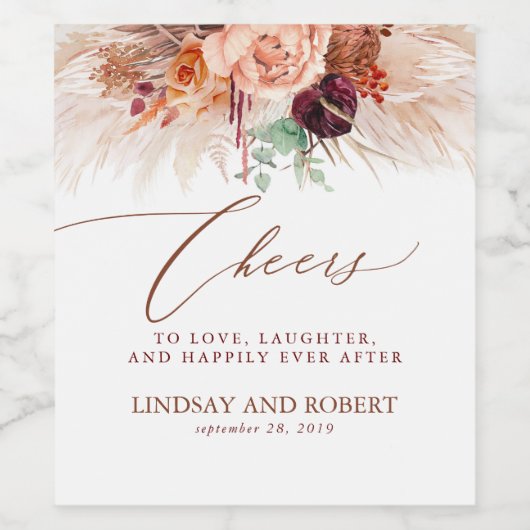 Pampas Grass und Terracotta Blume Cheers Weinetikett (Einzelnes Label)