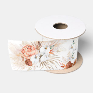 Pampas Grass und Terracotta Blume Satin Ribbon Satinband