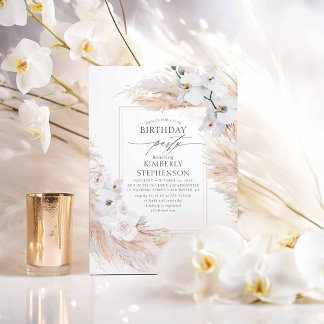 Pampas Grass und Weiße Orchideen Elegante Geburtst Einladung