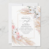 Pampas Grass und Weiße Orchideen Elegante Geburtst Einladung (Vorderseite)