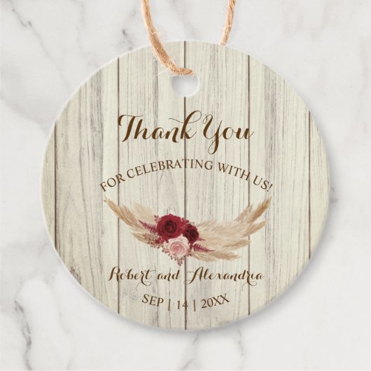 Pampas Grass Vielen Dank für Ihre Hochzeit Geschenkanhänger (Vorderseite)