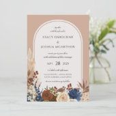 Pampas Grass Watercolor Floral Boho Hochzeit Einladung (Stehend Vorderseite)