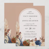 Pampas Grass Watercolor Floral Boho Hochzeit Einladung (Vorne/Hinten)