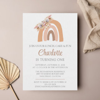 Pampas Grass Watercolor Rainbow Erster Geburtstag Einladung