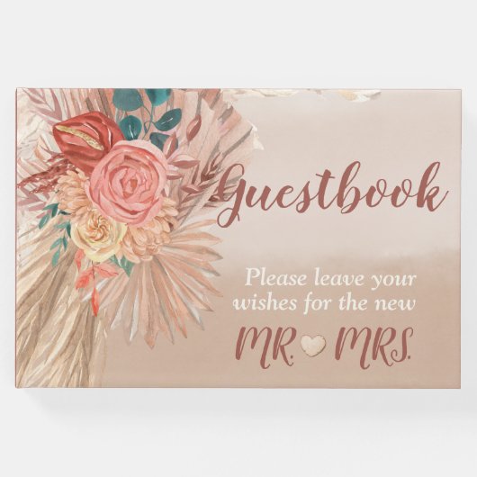 Pampas Grass Watercolor Terracotta Ombre Gästebuch (Vorderseite)