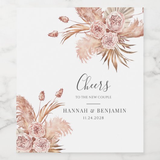 Pampas Grass Watercolor Weinetikett (Einzelnes Label)