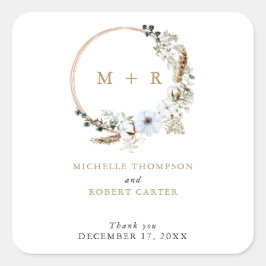 Pampas Grass Wedding Boho Terracotta Monogram Chic Quadratischer Aufkleber