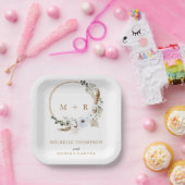 Pampas Grass Wedding Boho Terracotta Monogram Pappteller (Party)