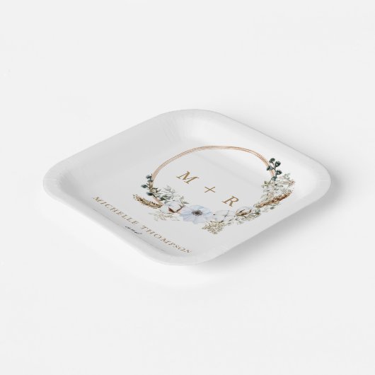 Pampas Grass Wedding Boho Terracotta Monogram Pappteller (Gewinkelt)
