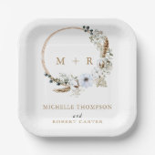 Pampas Grass Wedding Boho Terracotta Monogram Pappteller (Vorderseite)