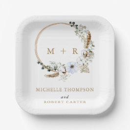 Pampas Grass Wedding Boho Terracotta Monogram Pappteller