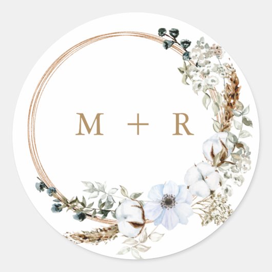 Pampas Grass Wedding Boho Terracotta Monogram Runder Aufkleber (Vorderseite)
