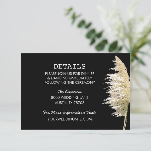 Pampas Grass Wedding Details Flat Card Karte (Stehend Vorderseite)